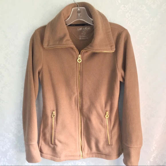 NWT Calvin Klein Tan Brown Gold Fleece Zip Up - Picture 2 of 7